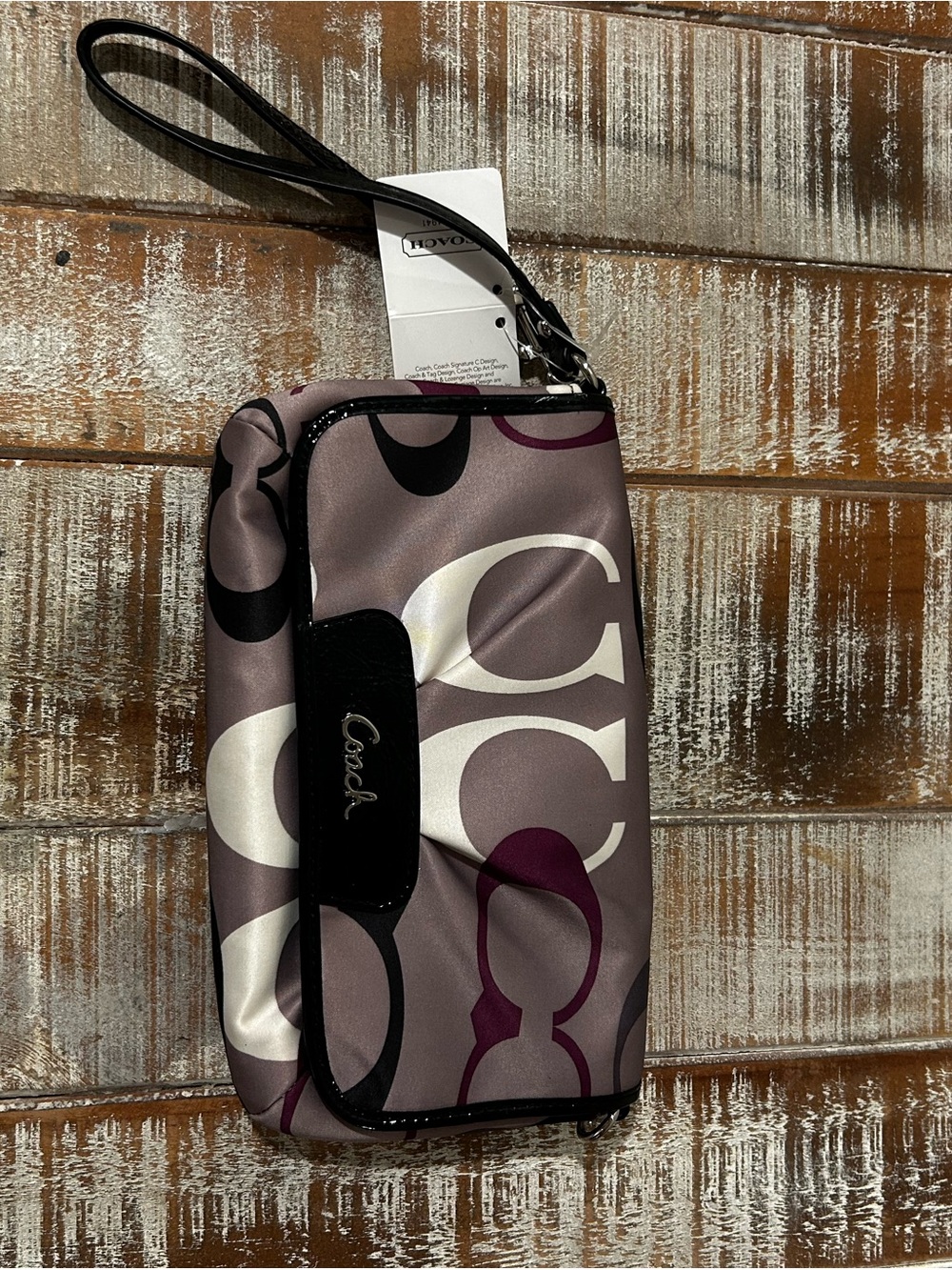 Coach Wristlet in Mauve, Plum & Black Signature Print